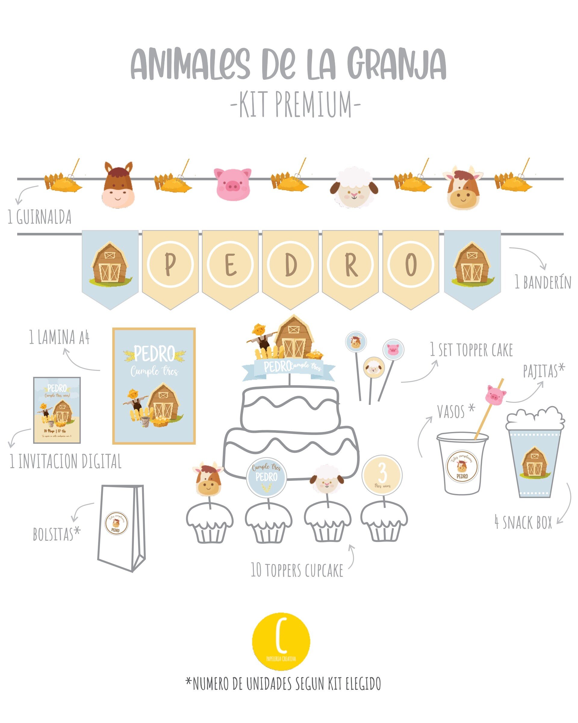 Kit decorativo Animales de la granja - 3