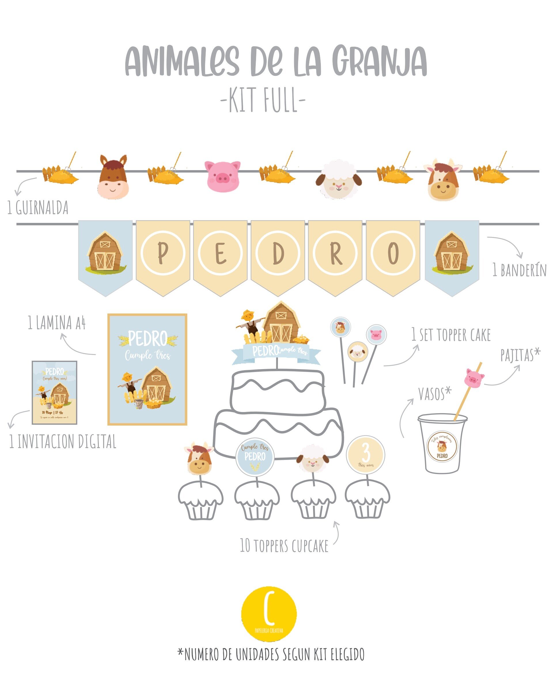 Kit decorativo Animales de la granja - 2